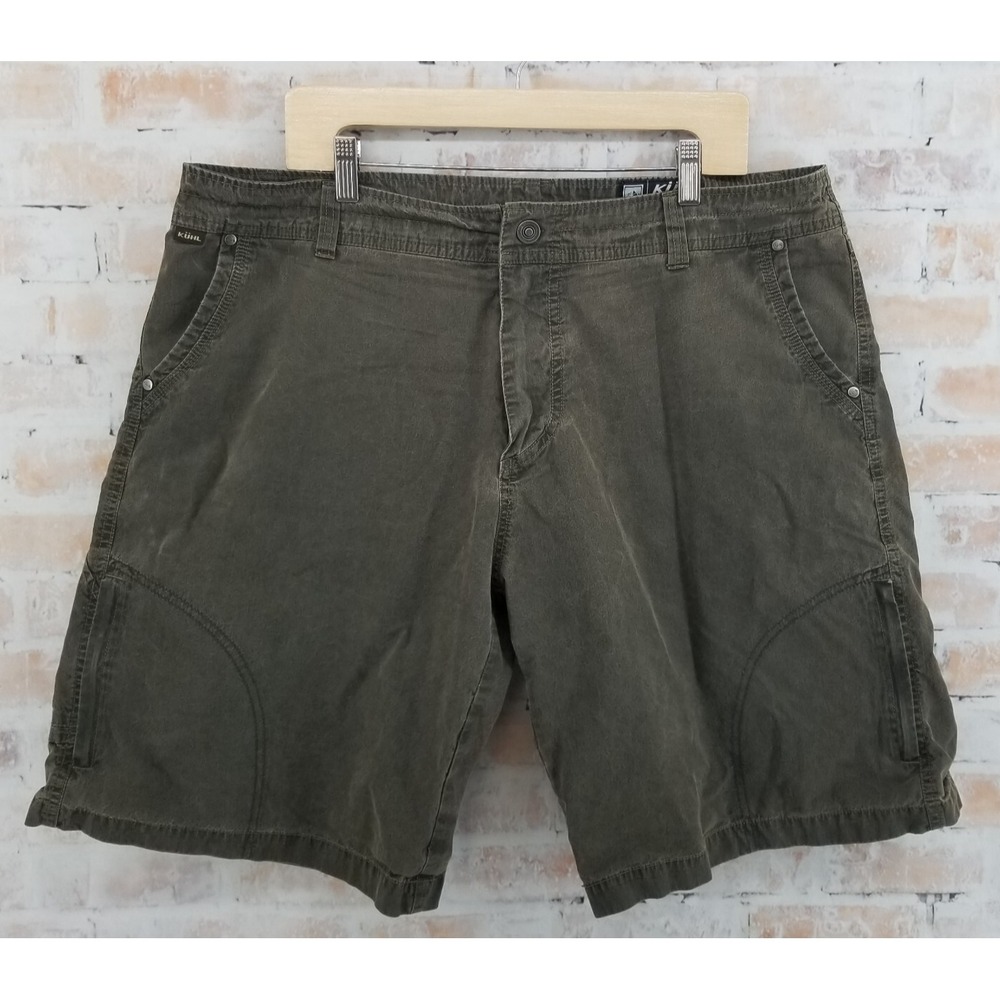 Kuhl Ramblr Olive Green Outdoor Hiking Cargo Shorts Men's 40 Vintage Patinadye